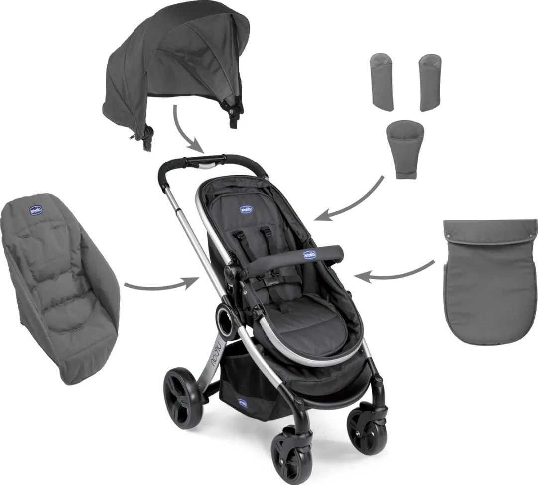 Chicco Urban Kinderwagenbekleding Antraciet - Voetenkap, Zonkap & Verkleinkussen