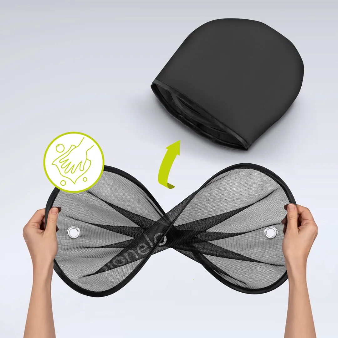 Lionelo Sunshade & Sett Autospiegel Baby XL - 2x Zonneschermen + 360° Spiegel - UV-bescherming - Zwart