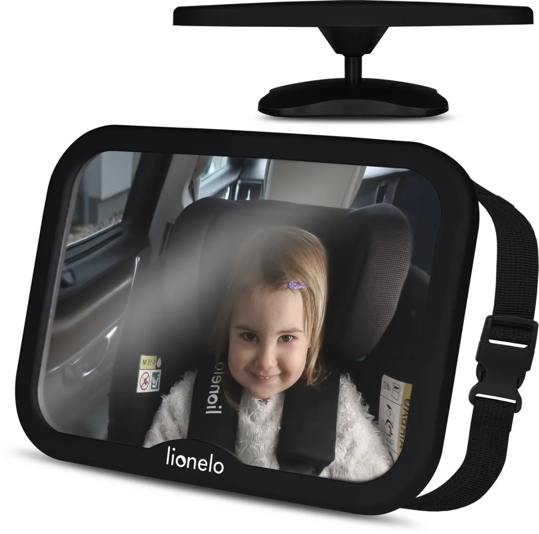 Lionelo Sunshade & Sett Autospiegel Baby XL - 2x Zonneschermen + 360° Spiegel - UV-bescherming - Zwart