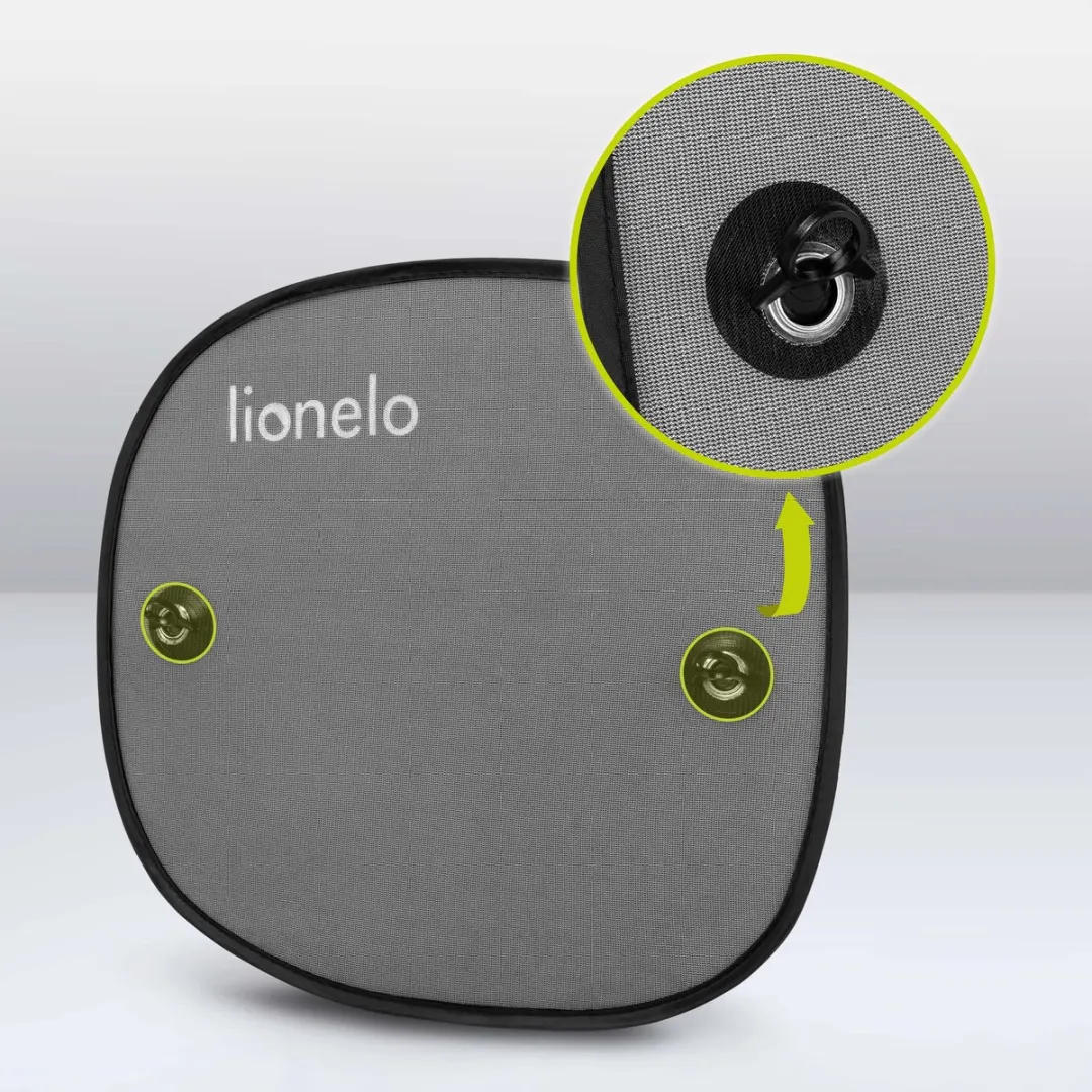 Lionelo Sunshade & Sett Autospiegel Baby XL - 2x Zonneschermen + 360° Spiegel - UV-bescherming - Zwart