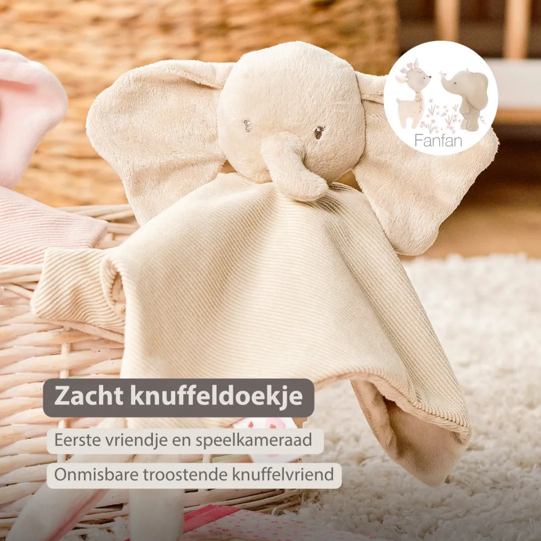 Nattou FanFan Baby Knuffeldoekje Olifant 27x27cm - Zand
