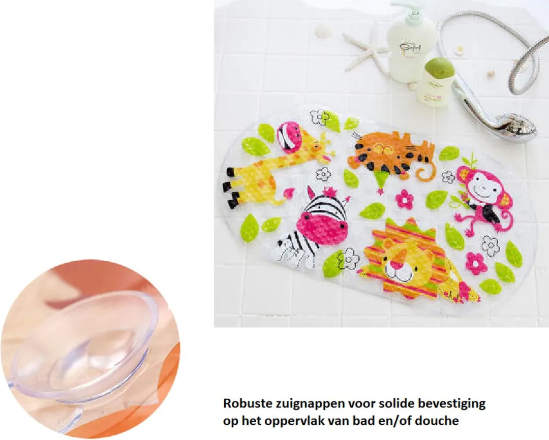 Badmatje - Antislip - Kinder Antislip mat Bad / Douche - Voor kinderen en baby's - mat voor in bad - mat voor in douche - douchemat met zuignappen - 69 x 39 cm - Zebra