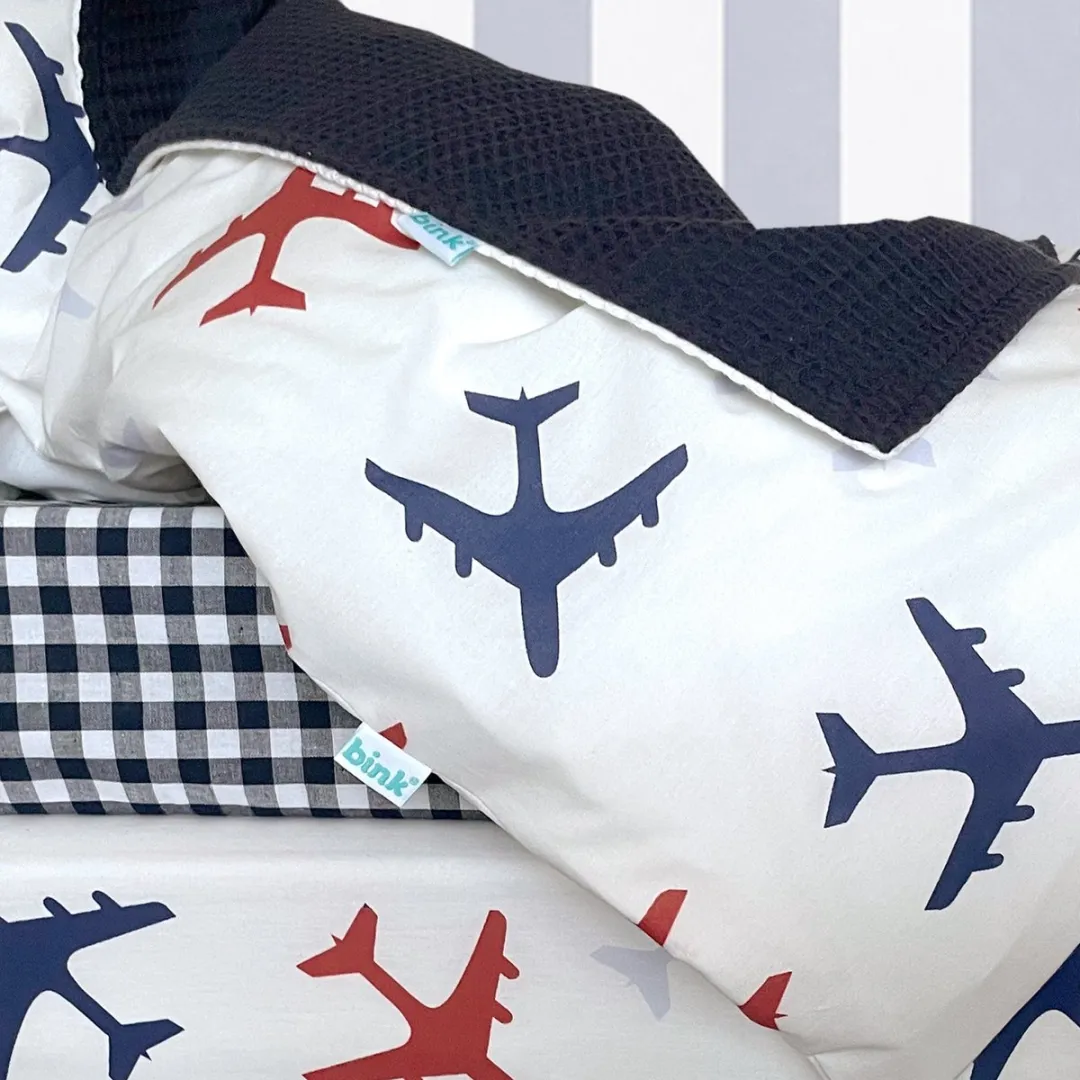 BINK Bedding Planes Dekbedovertrek 135x100cm - Vliegtuigen Motief - Rood/Blauw/Lichtblauw