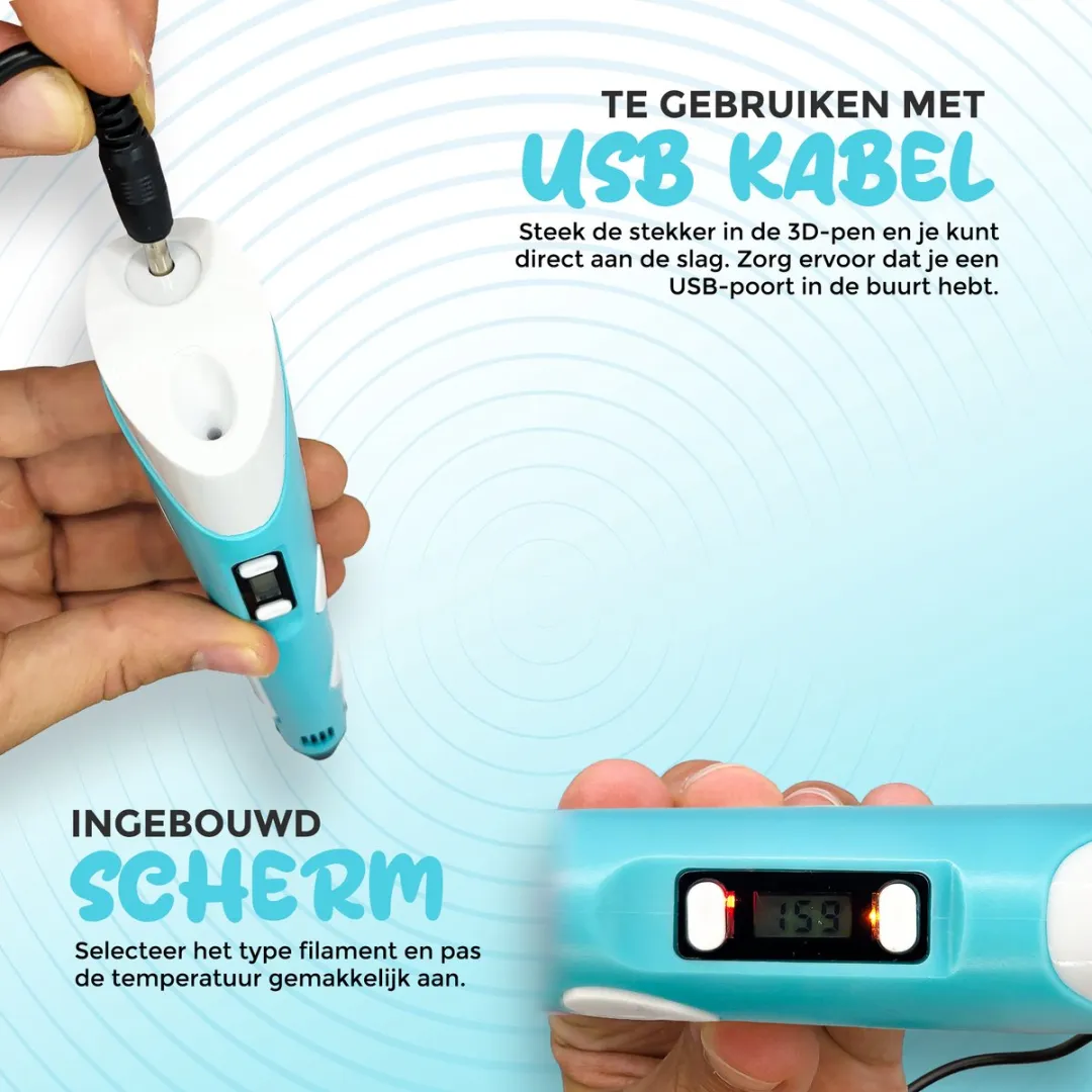 Fits4Kids 3D Pen Starterspakket XXL Blauw - 140m Filament