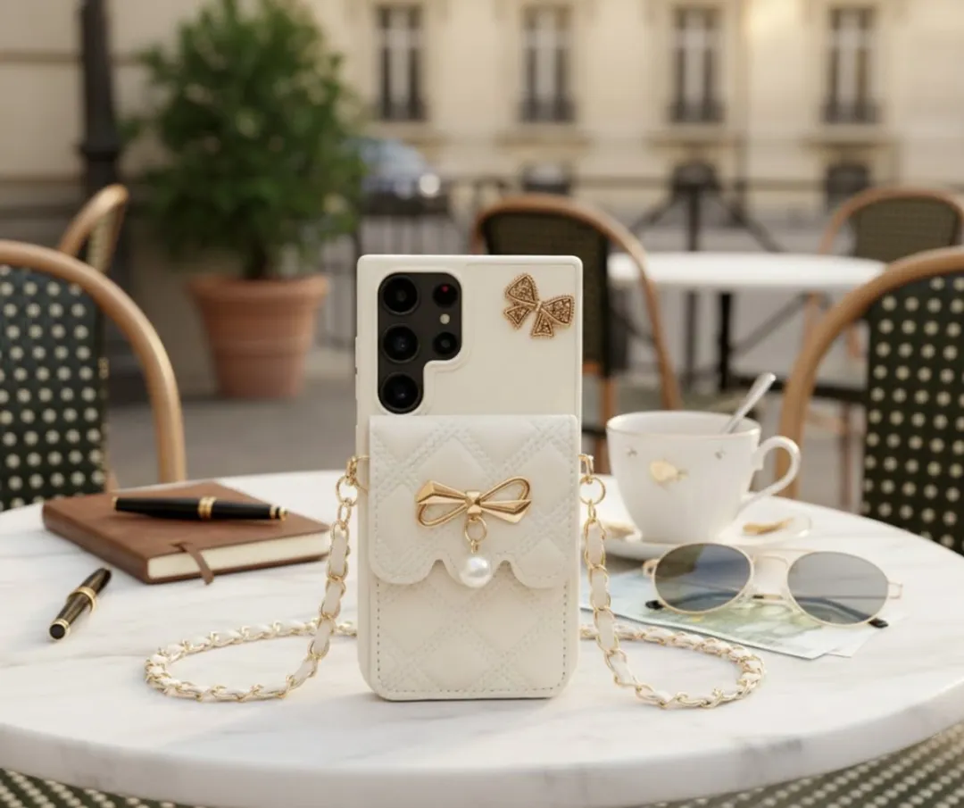 NUVEX Crèmekleurig Hoesje Samsung S25 Ultra - 2 Pasjes - Quilt met Goud & Parels