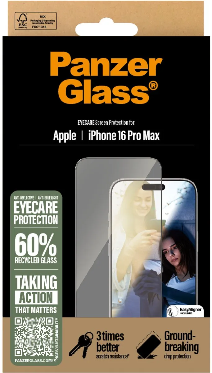 PanzerGlass EyeCare Ultra-Wide Fit Screen Protector geschikt voor iPhone 16 Pro Max