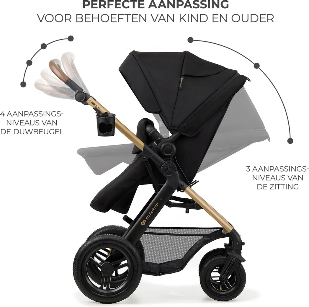 KinderKraft MOOV 2 AIR 3-in-1 Kinderwagen - MINK PRO i-Size Autostoeltje - Zwart