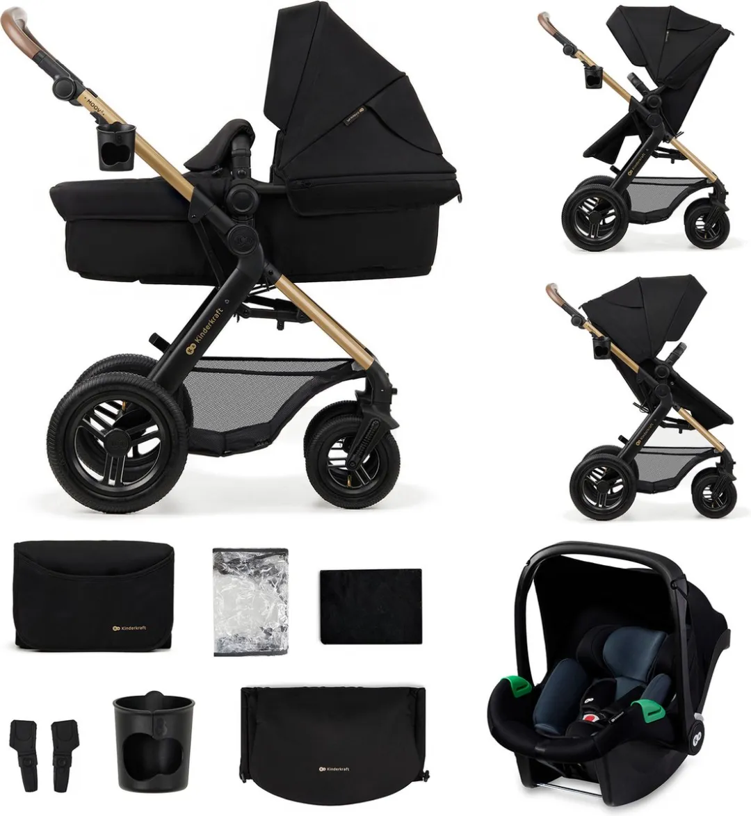 KinderKraft MOOV 2 AIR 3-in-1 Kinderwagen - MINK PRO i-Size Autostoeltje - Zwart
