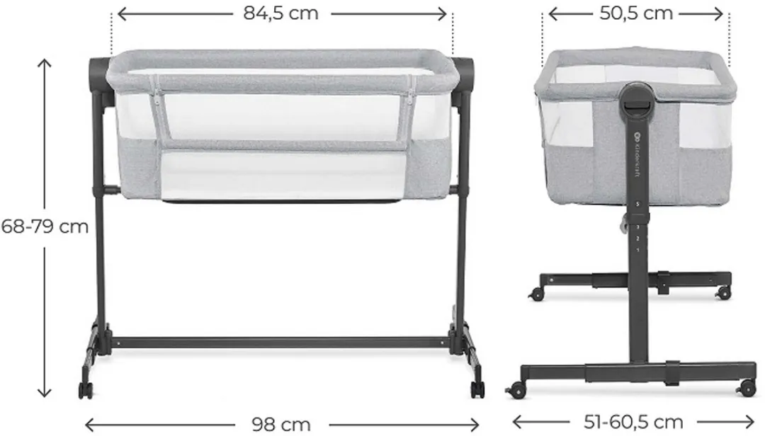 KinderKraft NESTEE UP 2 Bijzetbed - Co-sleeper 2w1 - Grijs