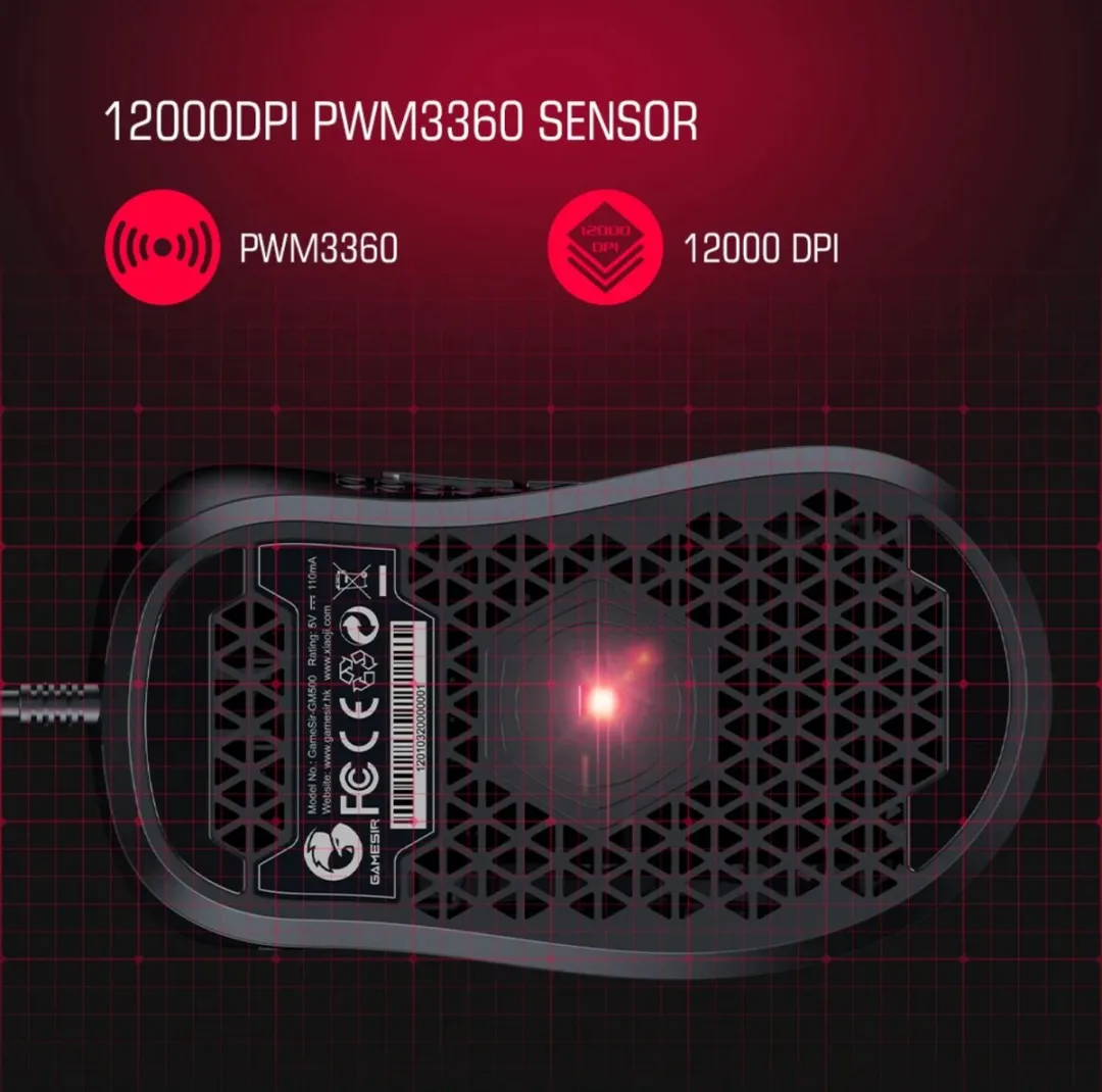 GameSir GM500 - Bedrade Gamingmuis - Ultralicht - PMW3360 Optische Sensor - 12.000 DPI - Mechanische Kailh Schakelaars - 68g