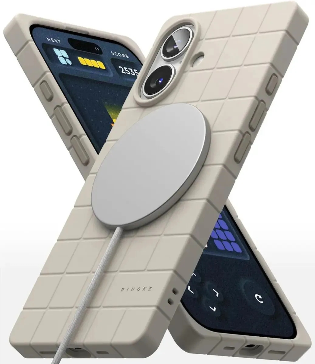 Ringke Bitmap Silicone Hoesje iPhone 16 - MagSafe - Grijs/Beige