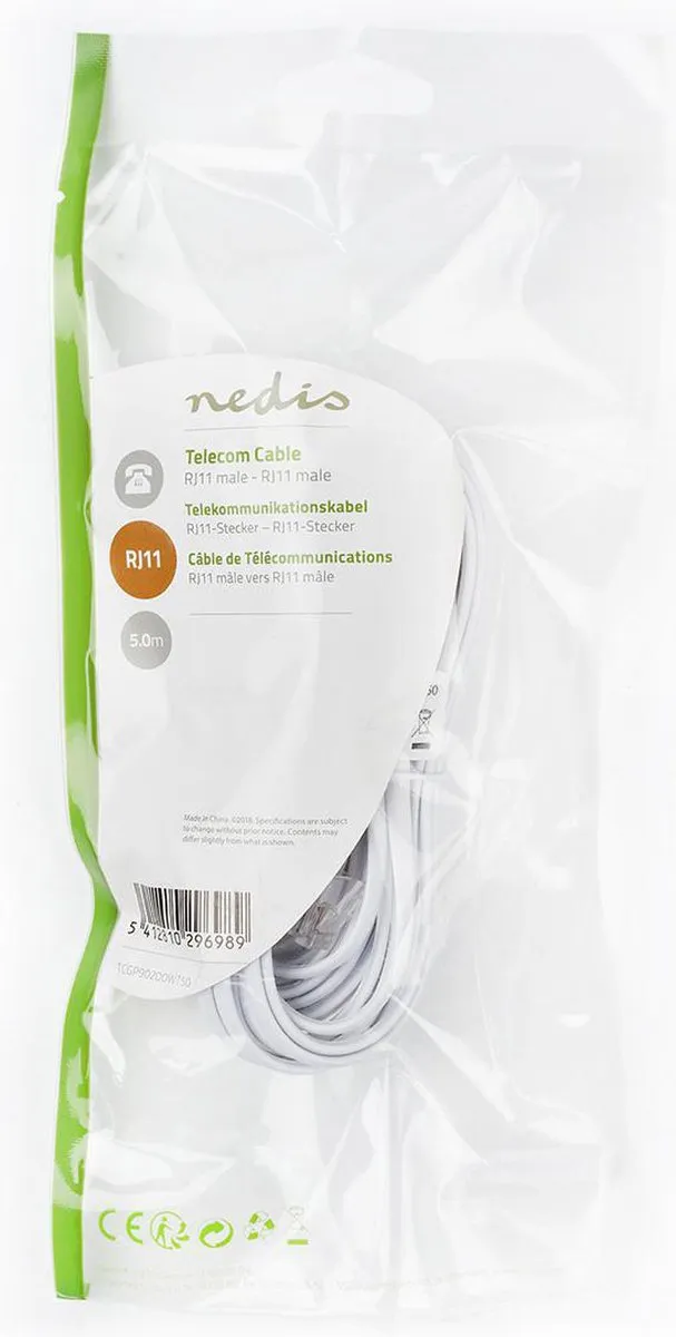 Nedis Telecomkabel RJ11 5m - Plat - Wit