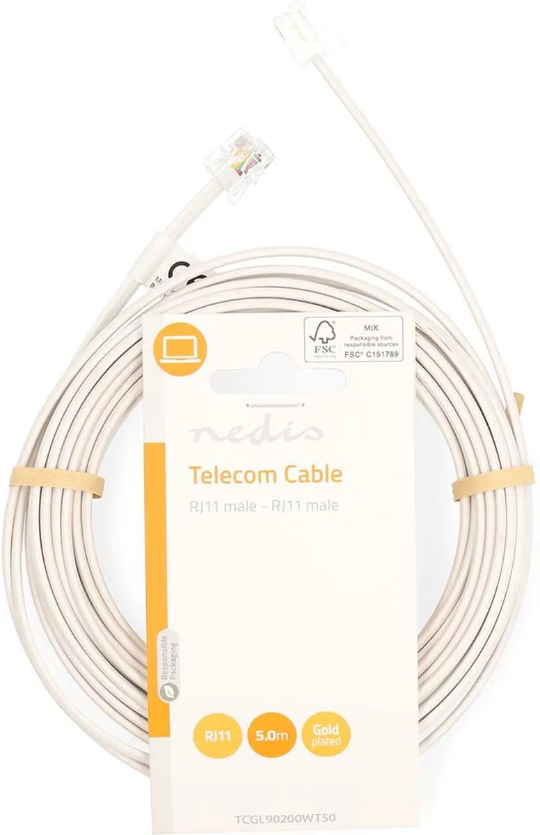 Nedis Telecomkabel RJ11 5m - Plat - Wit