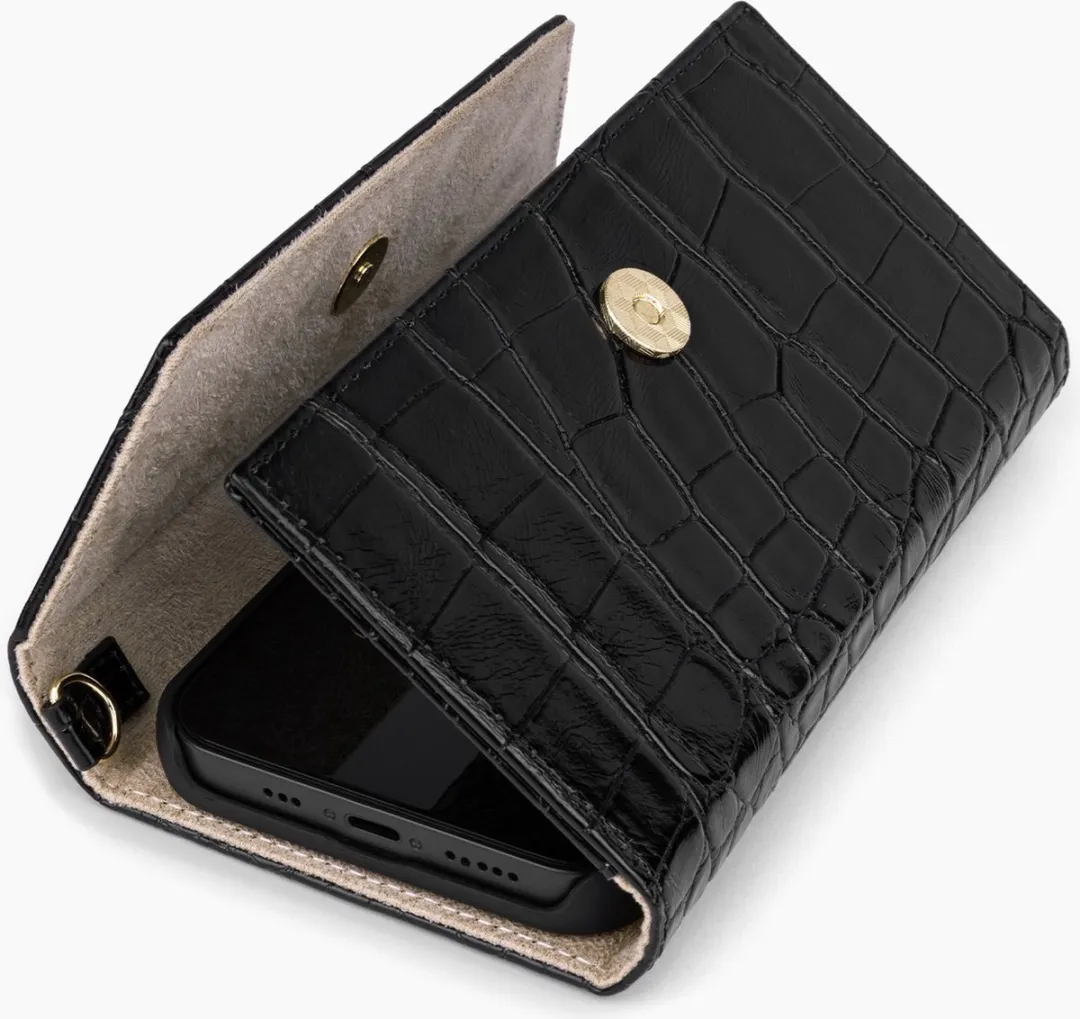iDeal of Sweden Cassette Clutch iPhone 12 Pro Max - 3 Pasjes - Black Croco - afbeelding 2 van 5