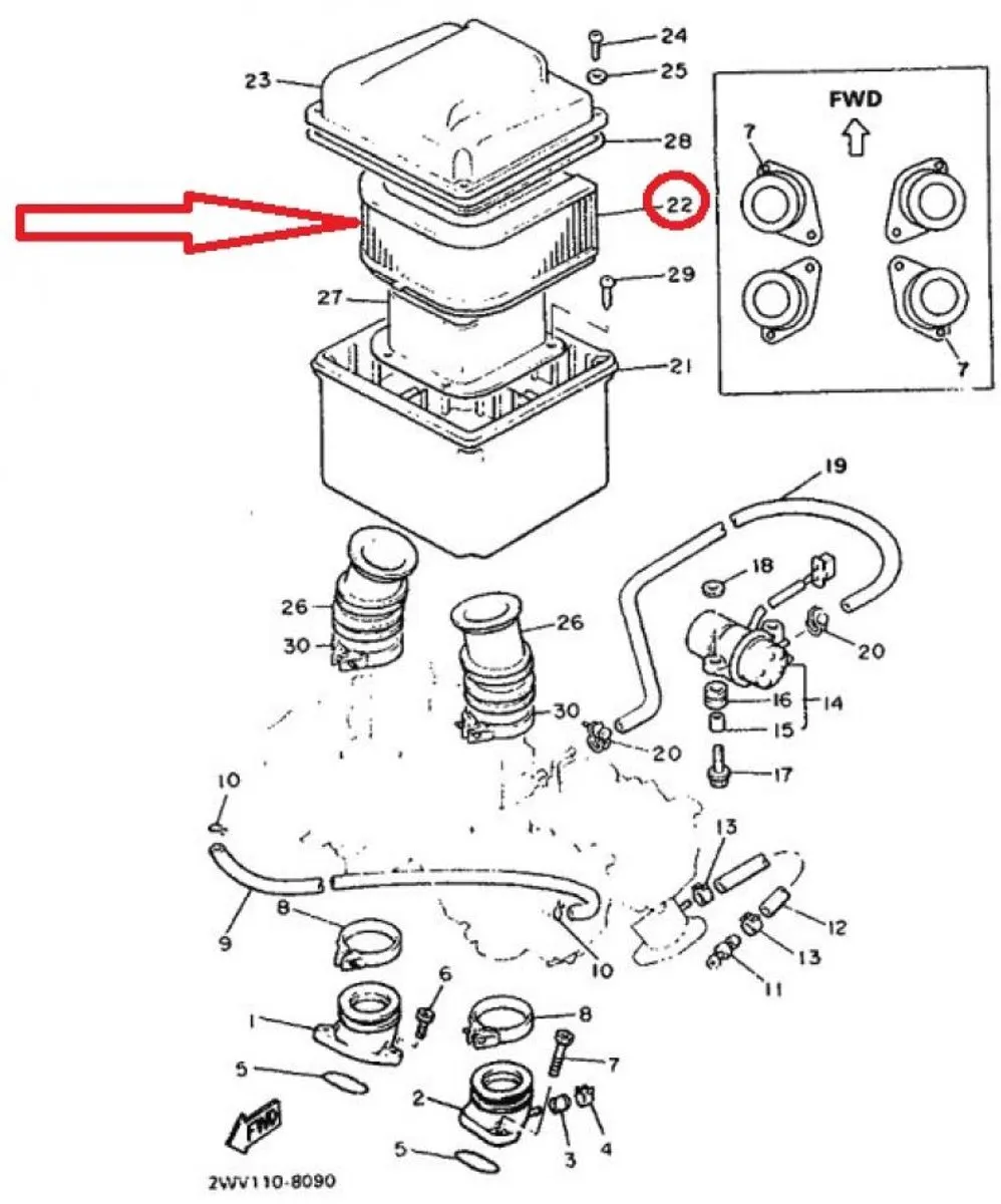 Yamaha XVZ 1300 Luchtfilter 26H-14451-00 - Wit