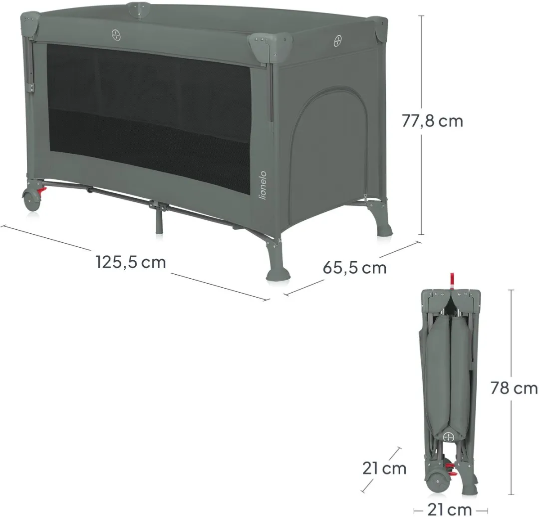 Lionelo Ellen Reisbedje 3-in-1 Groen - 15 kg - Opvouwbaar