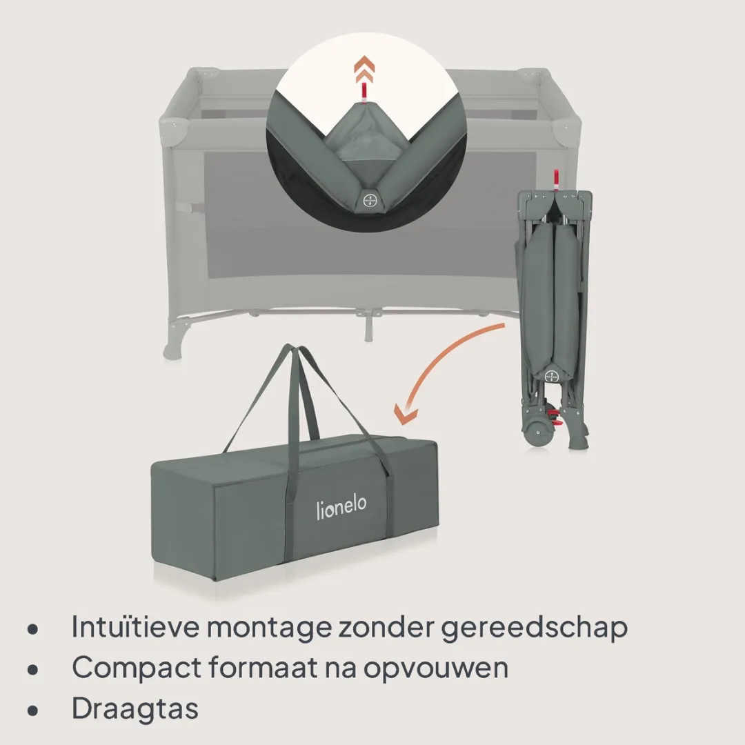 Lionelo Ellen Reisbedje 3-in-1 Groen - 15 kg - Opvouwbaar