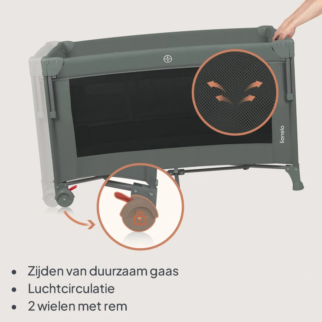 Lionelo Ellen Reisbedje 3-in-1 Groen - 15 kg - Opvouwbaar