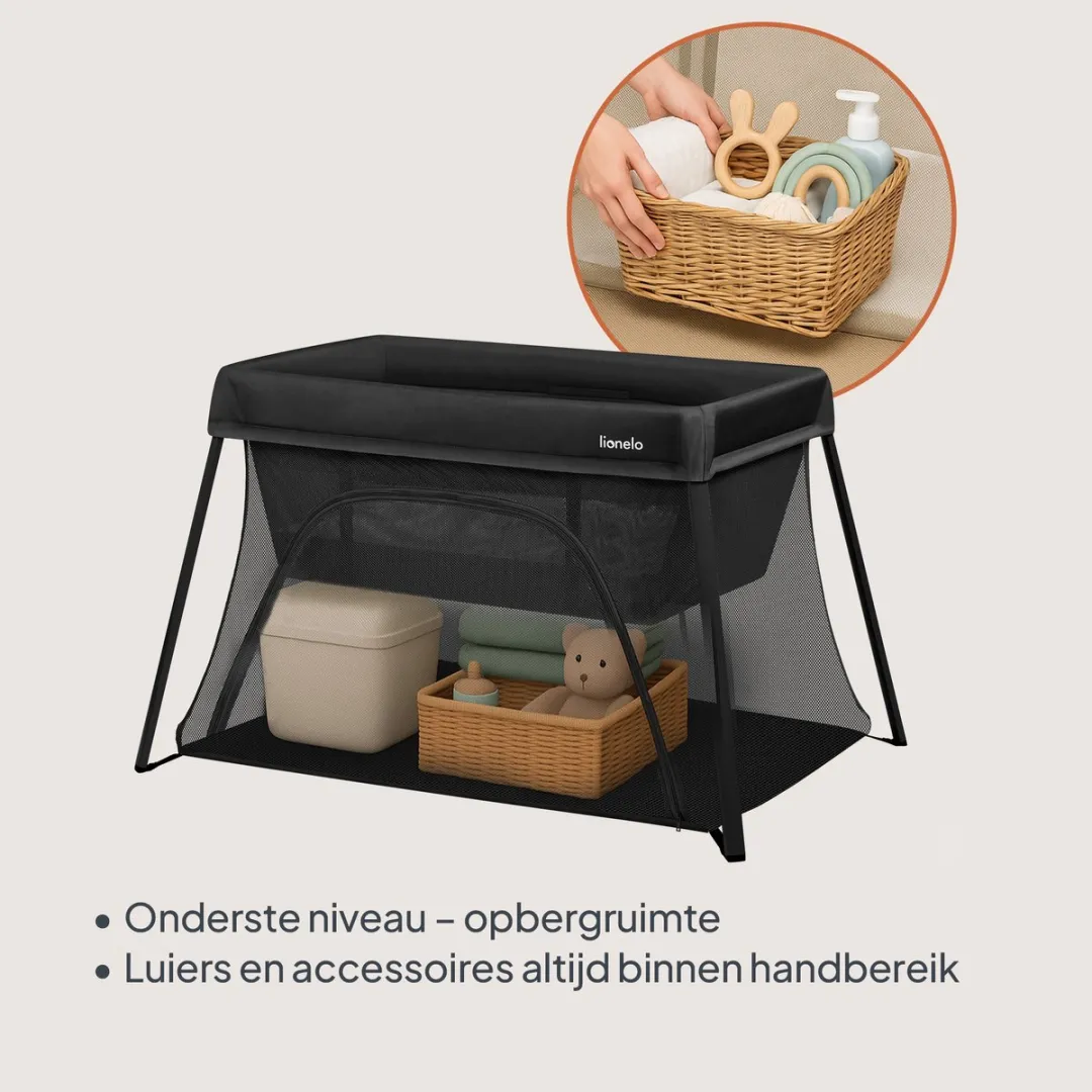 Lionelo Alice 3-in-1 Babybed Box Reisbed Campingbed - Matras T25-schuim - Zwart