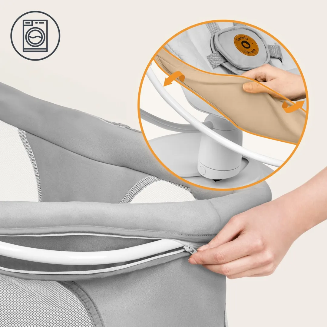 Lionelo Bella Set 2in1 – Wipstoel & Reiswieg – 360° Draaibare Zitting – Elektrische 6 Schommelstanden – 5 Snelheden – Rugleuning 3 Posities – Bewegingssensor – Nachtmodus – 12 Melodieën – Bamboe Kussen – Afstandsbediening – Wasbare Hoezen – Tot 9 kg