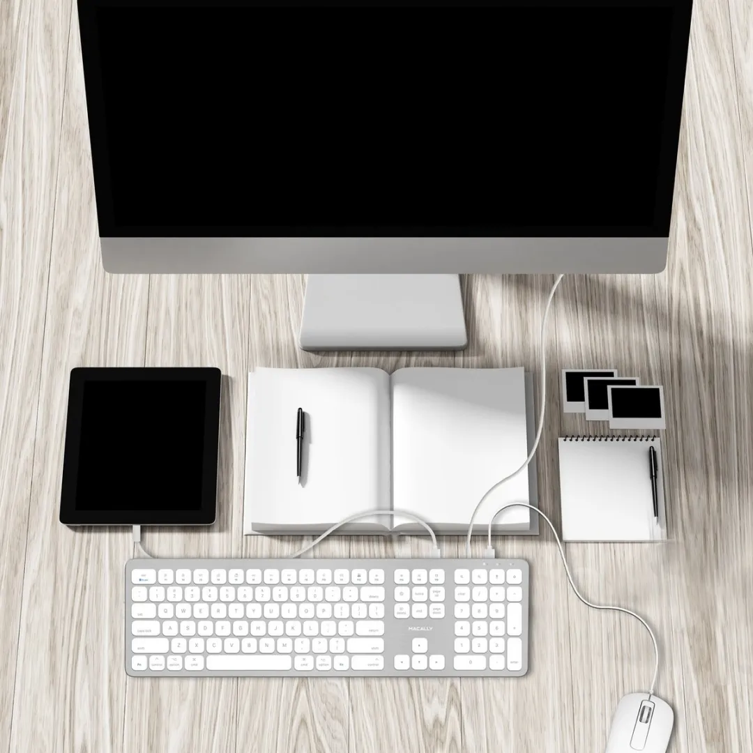 Macally WKEYHUBMB Toetsenbord USB-A - Wit/Zilverkleurig