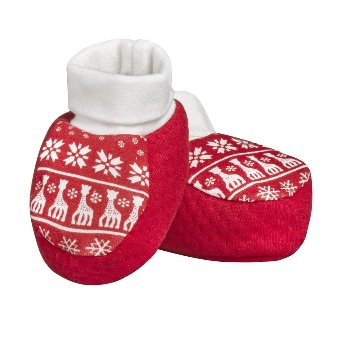 Sophie de Giraf Kerstcadeauset - Poppetje met muts & slofjes - Wit/Rood