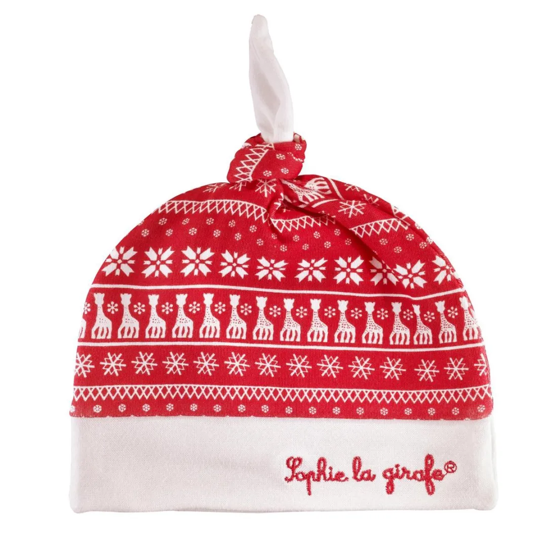 Sophie de Giraf Kerstcadeauset - Poppetje met muts & slofjes - Wit/Rood