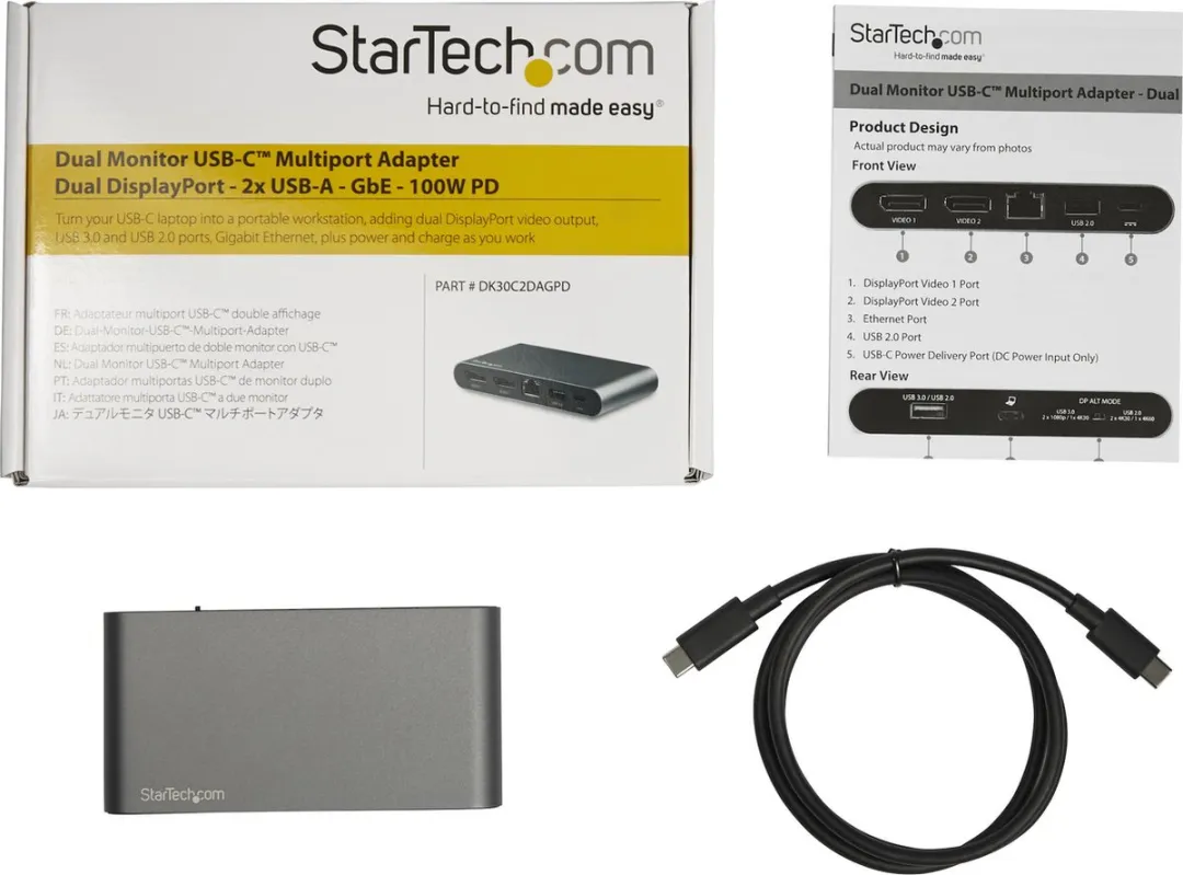 Startech DK30C2DAGPD Dual Monitor USB-C Adapter - 2x 4K DisplayPort - 100W PD