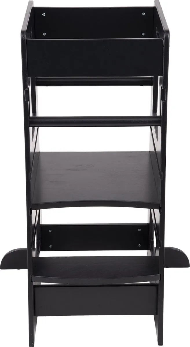 KiddyMoon Leertoren voor kinderen Houten - Montessori meubilair - In hoogte verstelbaar - Opstapkrukje - Toddlers stool - Leerstoel baby - Kinderstoel - Montessori kitchen helper Hout - Keukenhulp - Keukentoren - Kindertrap - Zwart