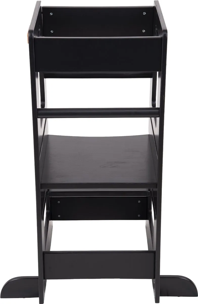 KiddyMoon Leertoren voor kinderen Houten - Montessori meubilair - In hoogte verstelbaar - Opstapkrukje - Toddlers stool - Leerstoel baby - Kinderstoel - Montessori kitchen helper Hout - Keukenhulp - Keukentoren - Kindertrap - Zwart