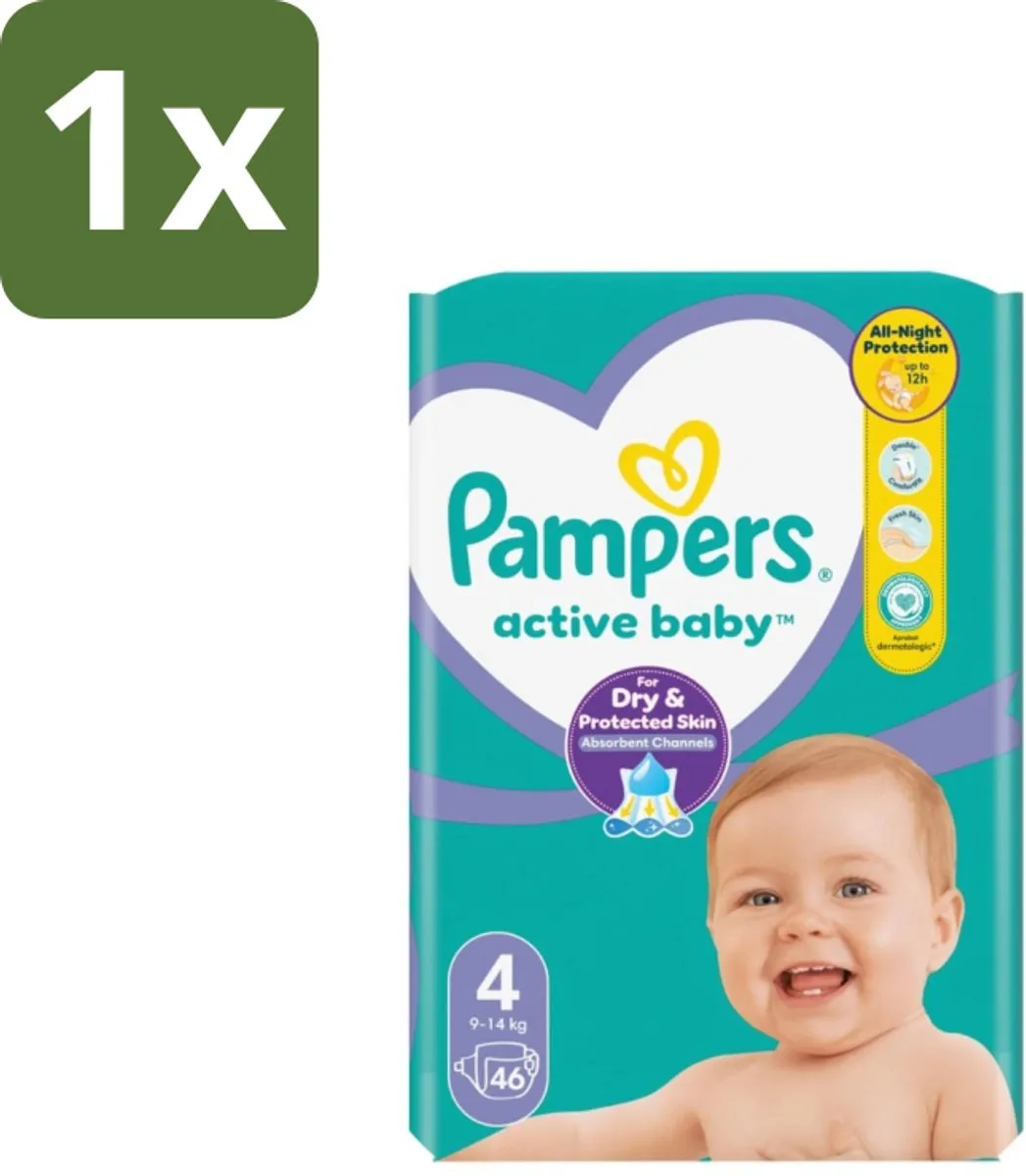 1 x Pampers – Luiers – Active Baby Maat 4 – 46 Luiers - Baby Luier - Baby Droog - Baby Comfort - Baby Nacht - Baby Huid