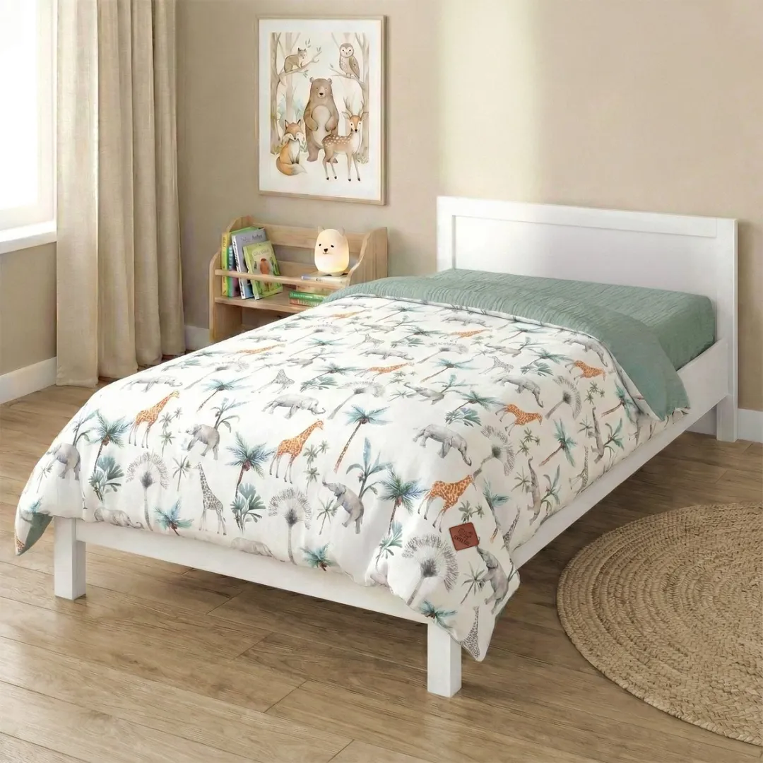 Sevira Kids - Omkeerbare baby dekbedovertrek van katoen - Groen 100x140 cm