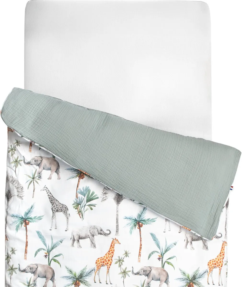 Sevira Kids - Omkeerbare baby dekbedovertrek van katoen - Groen 100x140 cm