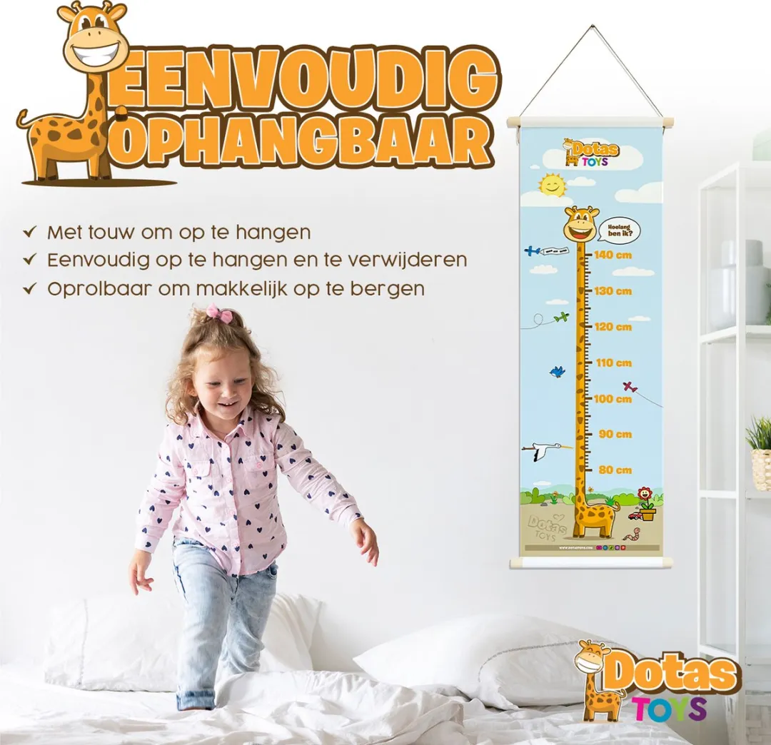 DotasToys® Groeimeter Kinderkamer – Kindermeetlat & Meetlat – Unieke Poster als Kinderkamer Decoratie – Stimuleert Ontwikkeling