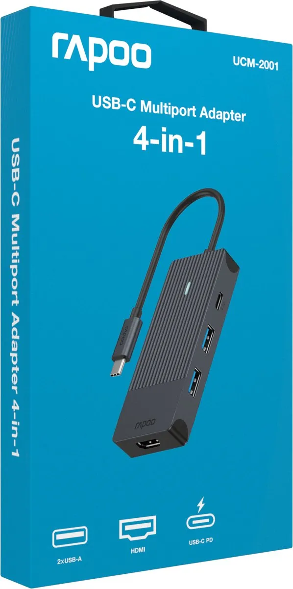 Rapoo UCM-2001 USB-C Multiport Adapter - Donker Grijs - afbeelding 2 van 6