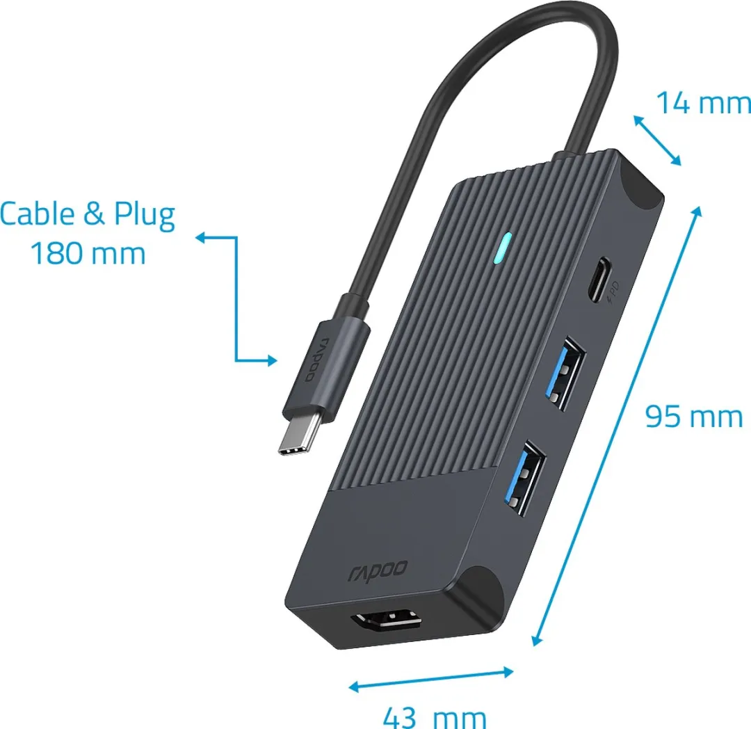 Rapoo UCM-2001 USB-C Multiport Adapter - Donker Grijs - afbeelding 5 van 6
