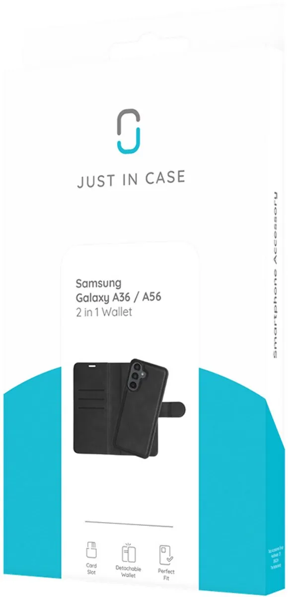 Just in Case Cazy Hoesje Samsung Galaxy A36/A56 - 2-in-1 Bookcase - 3 Pasjes - Zwart