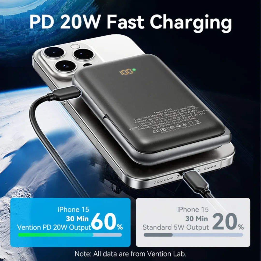 Vention Powerbank 10000mAh Magnetisch Magsafe 20W - Transparant - afbeelding 3 van 6