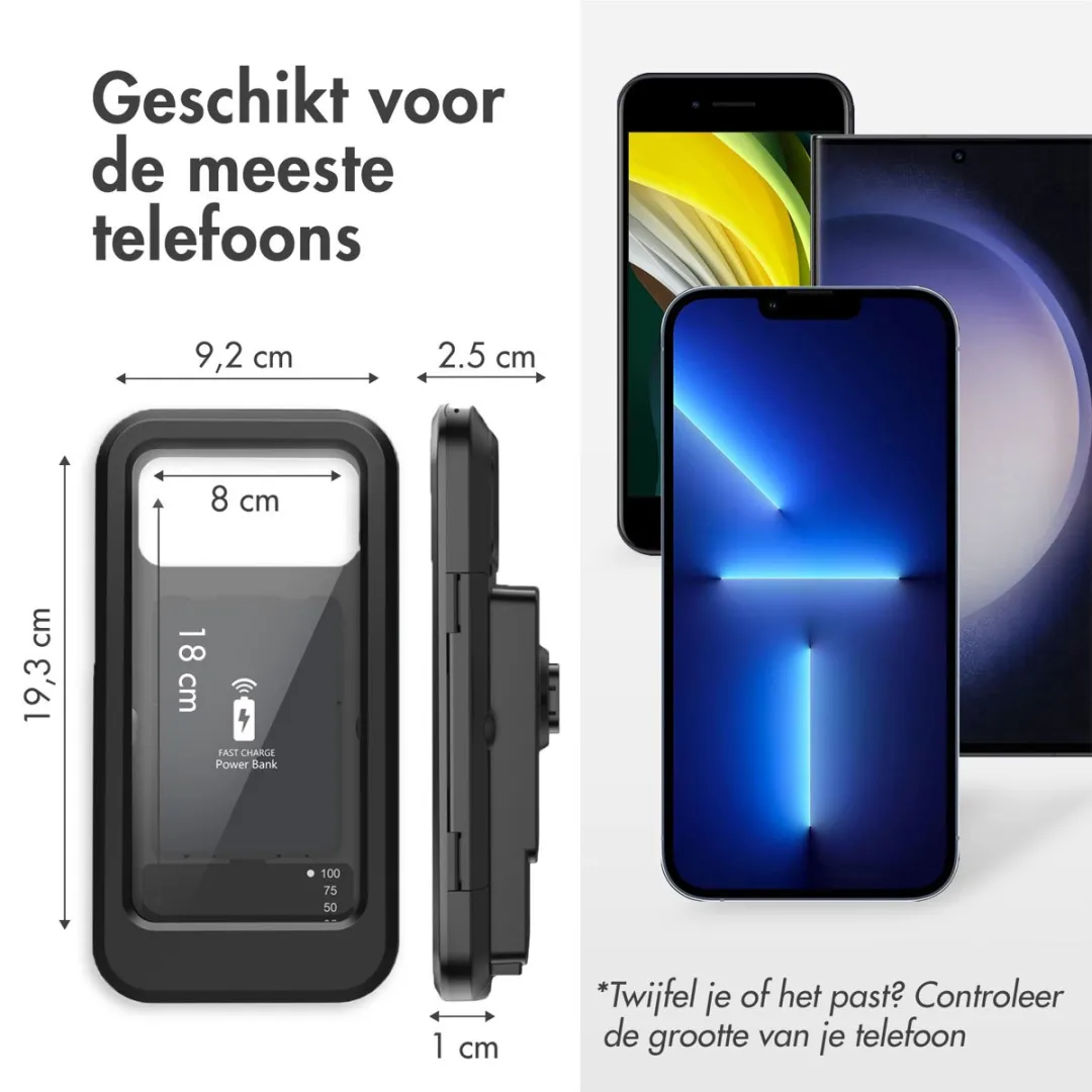 Imoshion SH00079507 Waterdichte Fiets Telefoonhouder - 5.000mAh Powerbank - 360° Draaibaar