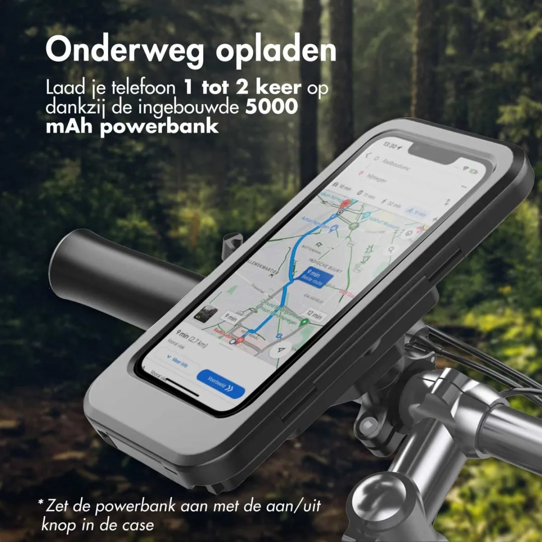 Imoshion SH00079507 Waterdichte Fiets Telefoonhouder - 5.000mAh Powerbank - 360° Draaibaar