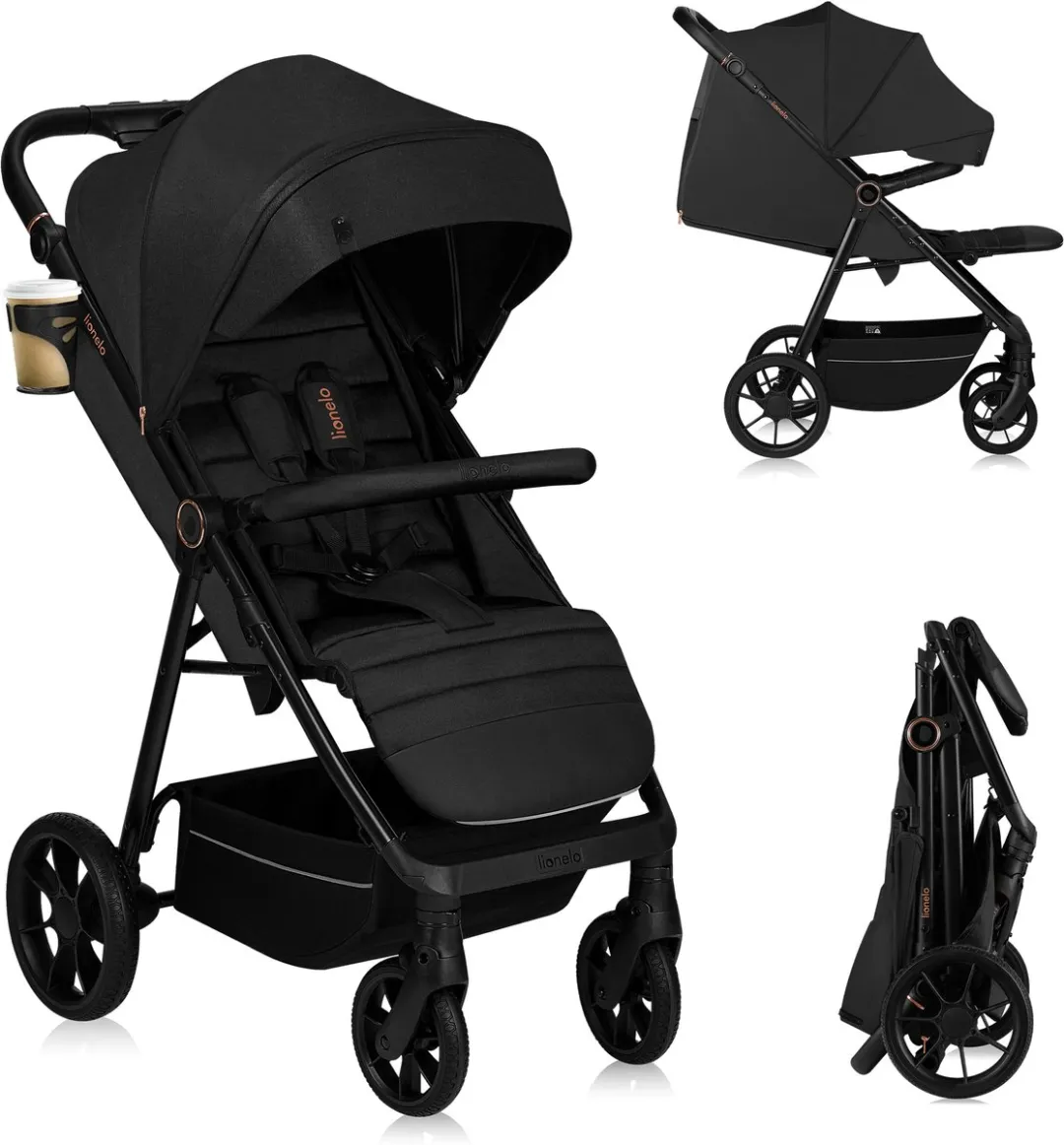 Lionelo Mira Kinderwagen - Zwart/Onxy - 5-Puntsgordel & UPF50+ Luifel