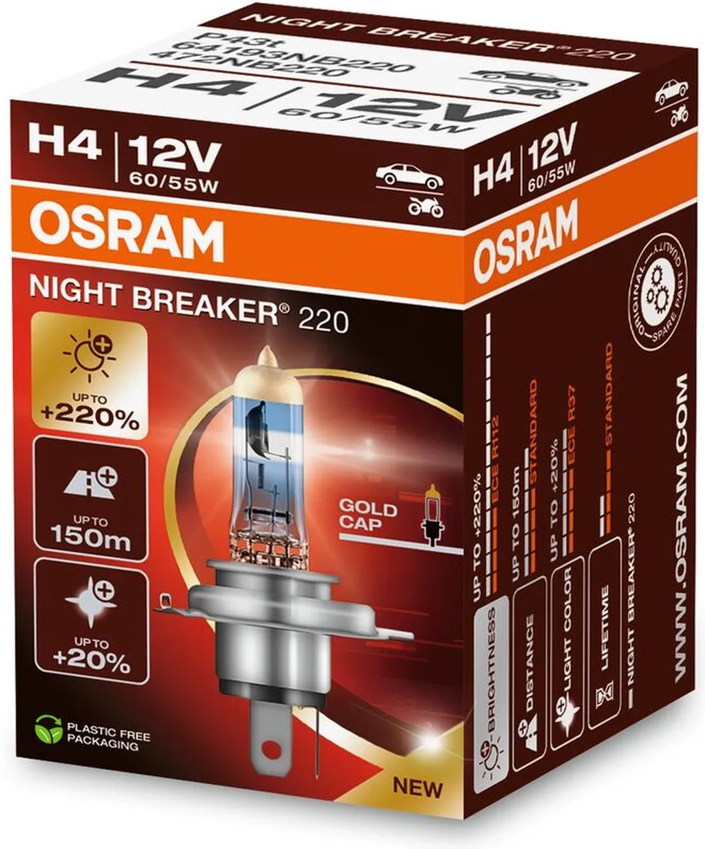 Osram Night Breaker 220 H4 64193NB220 Halogeenlamp - 1 Stuk