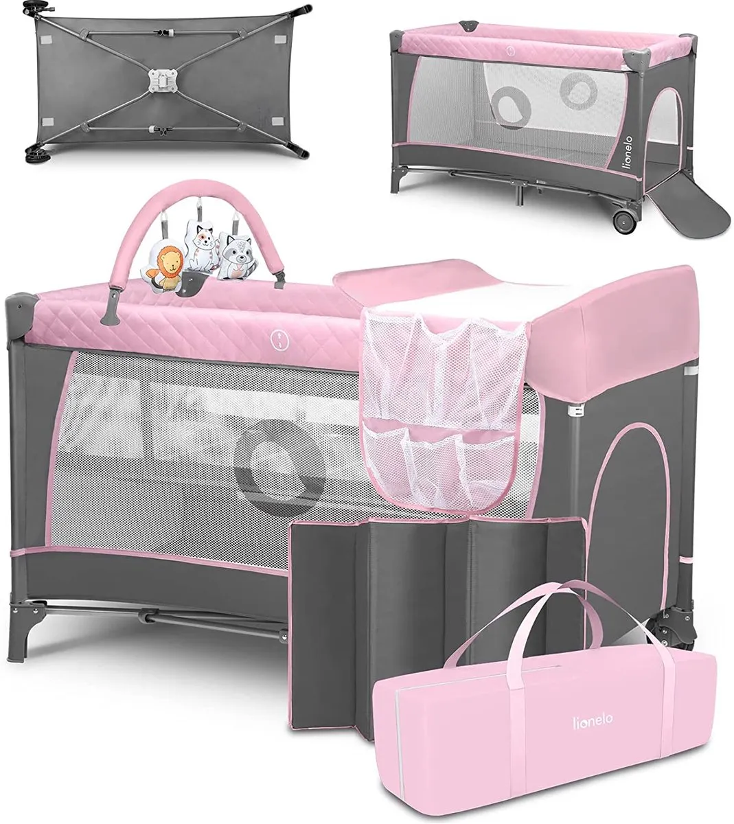 Lionelo Flower Campingbedje 2-in-1 - Reiswieg & Box - Groene/Turkooise