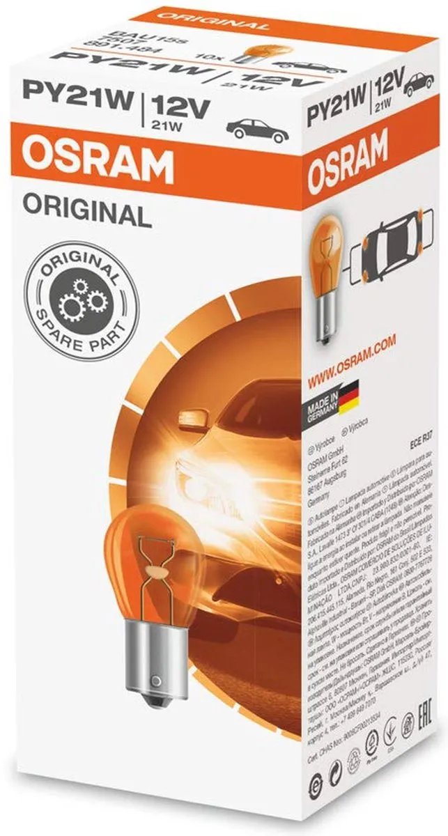 Osram Original Halogeenlamp BAU15S 12V/21W - 2 Stuks - Amber