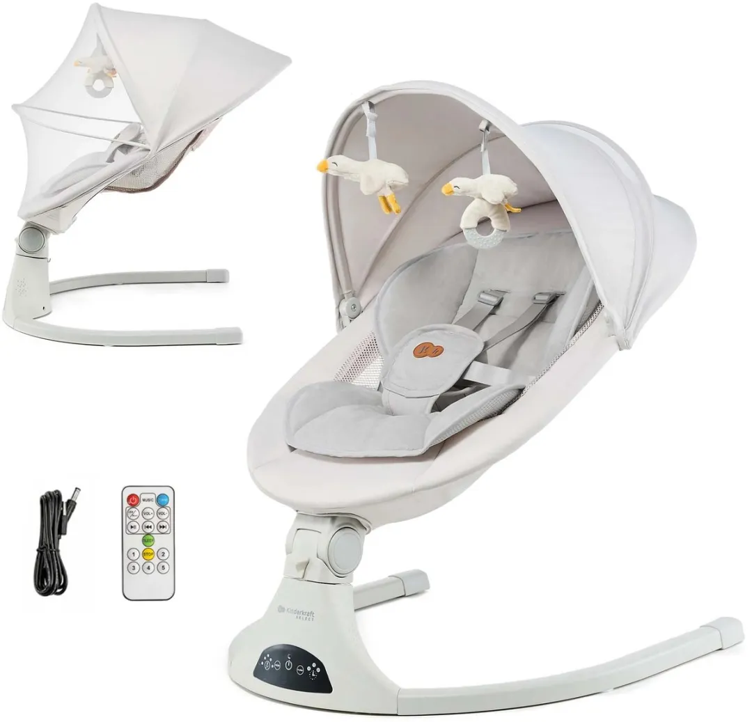 KinderKraft TULSY Elektrische Wipstoel & Ligstoeltje - 5 Schommelniveaus - Beige