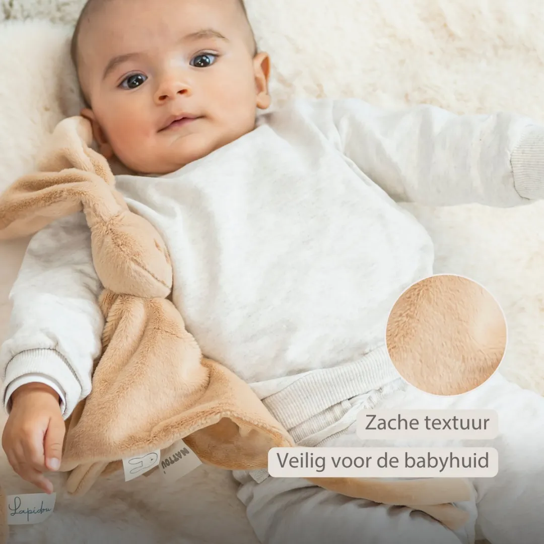 Nattou Lapidou Baby Knuffeldoekje 27x27cm - Konijn - Warm Beige