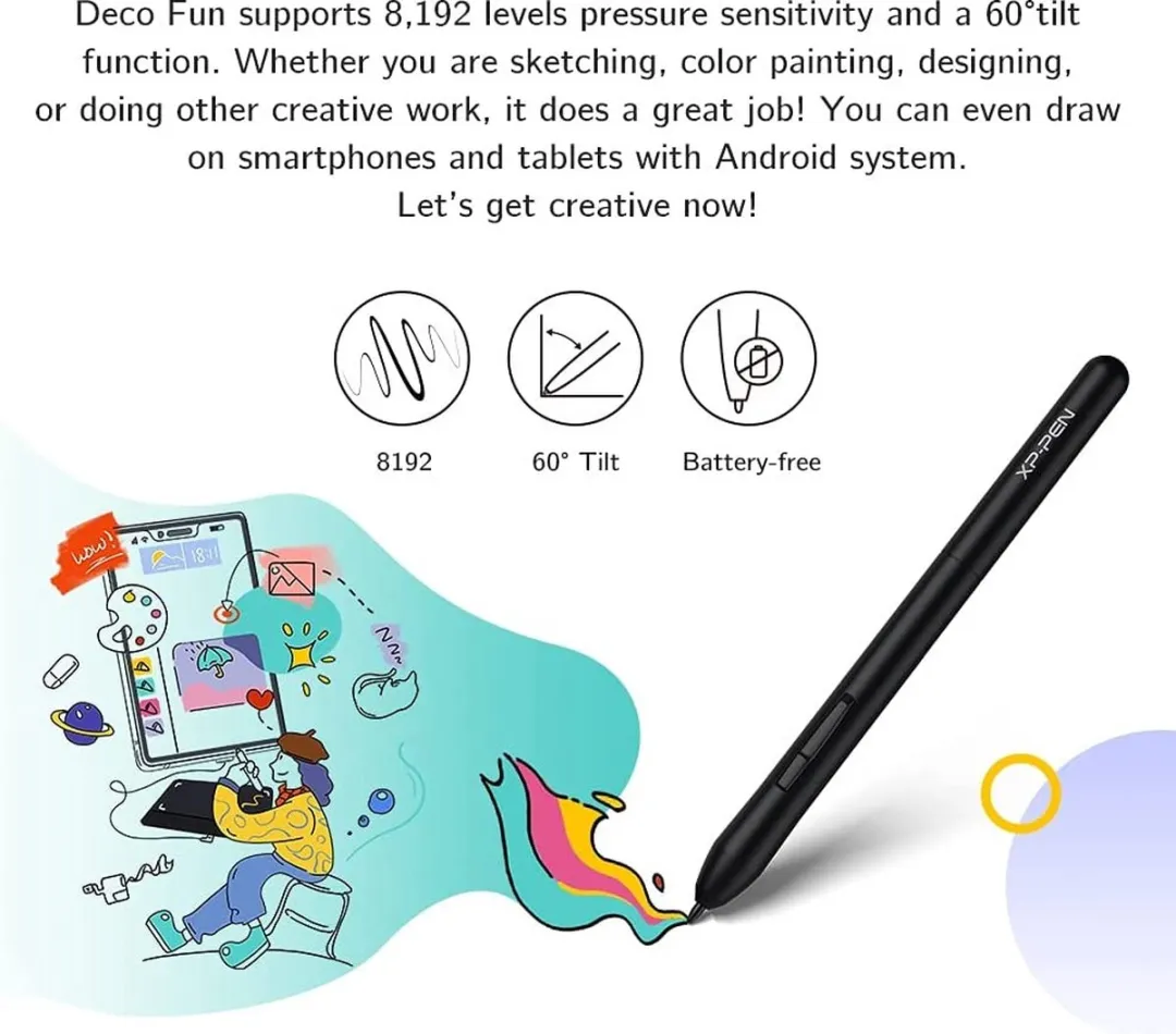 XPPen Deco Fun L - Tekentablet - 10x6 inch - Stylus 8192 Niveaus - Zwart