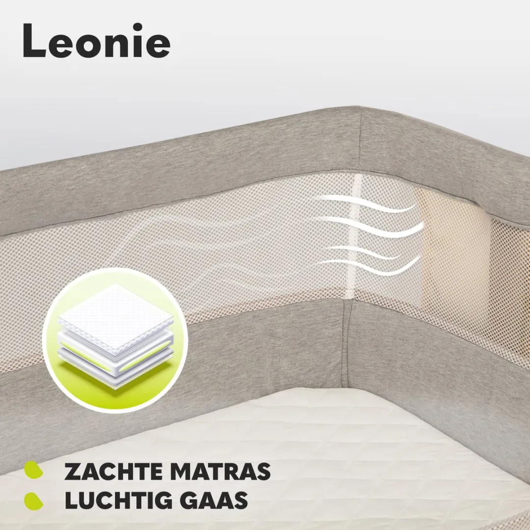 Lionelo Leonie 3-in-1 Babybed + Co-Sleeper Beige - Opvouwbaar met wielen