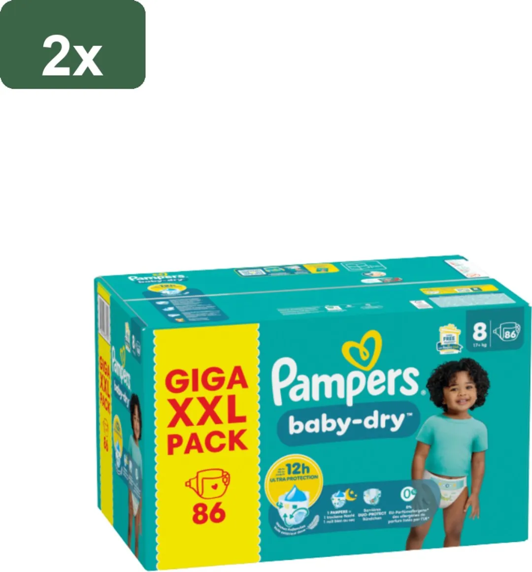 Pampers Baby-Dry Maat 8 Luiers - 172 Stuks