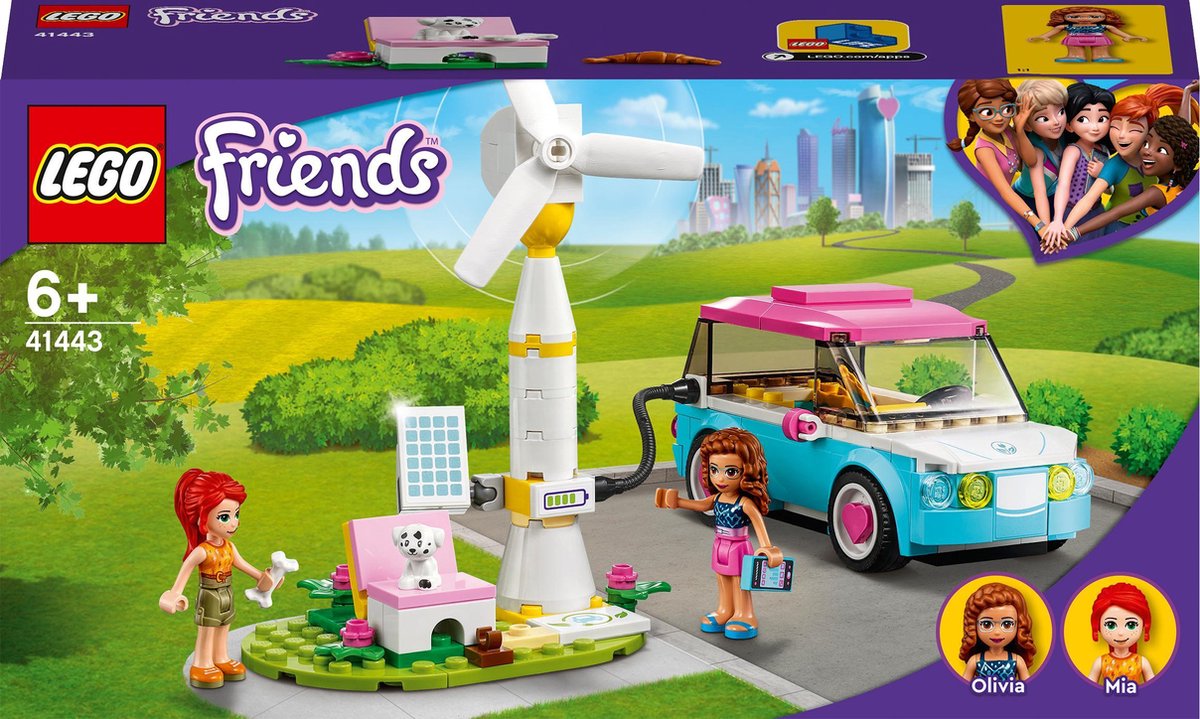 LEGO 41443 Friends Olivia's elektrische auto Set met Olivia en Mia Mini Poppetjes, Educatief Speelgoed voor Meisjes en Jongens vanaf 6 Jaar